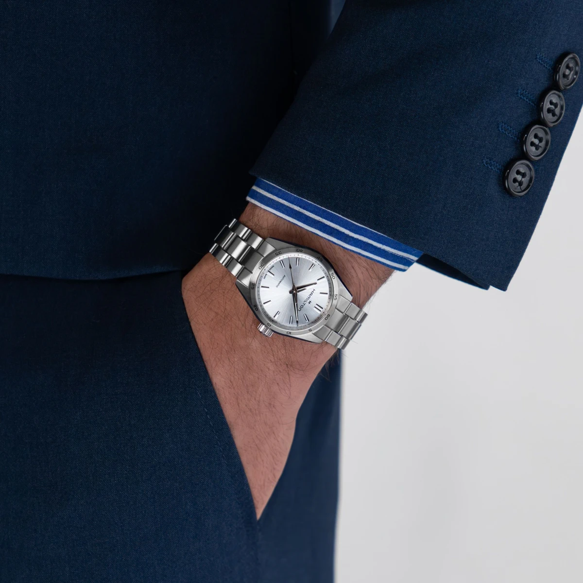 SEHM0002 HAMILTON JAZZMASTER PERFORMER AUTO gri curea din metal (4)