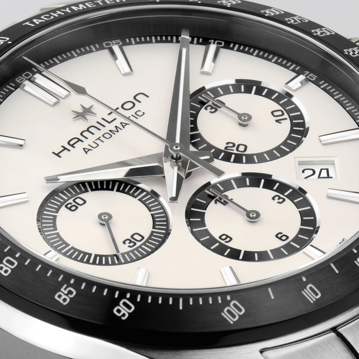 SEHM0007 HAMILTON JAZZMASTER PERFORMER AUTO CHRONO alb curea din metal (6)