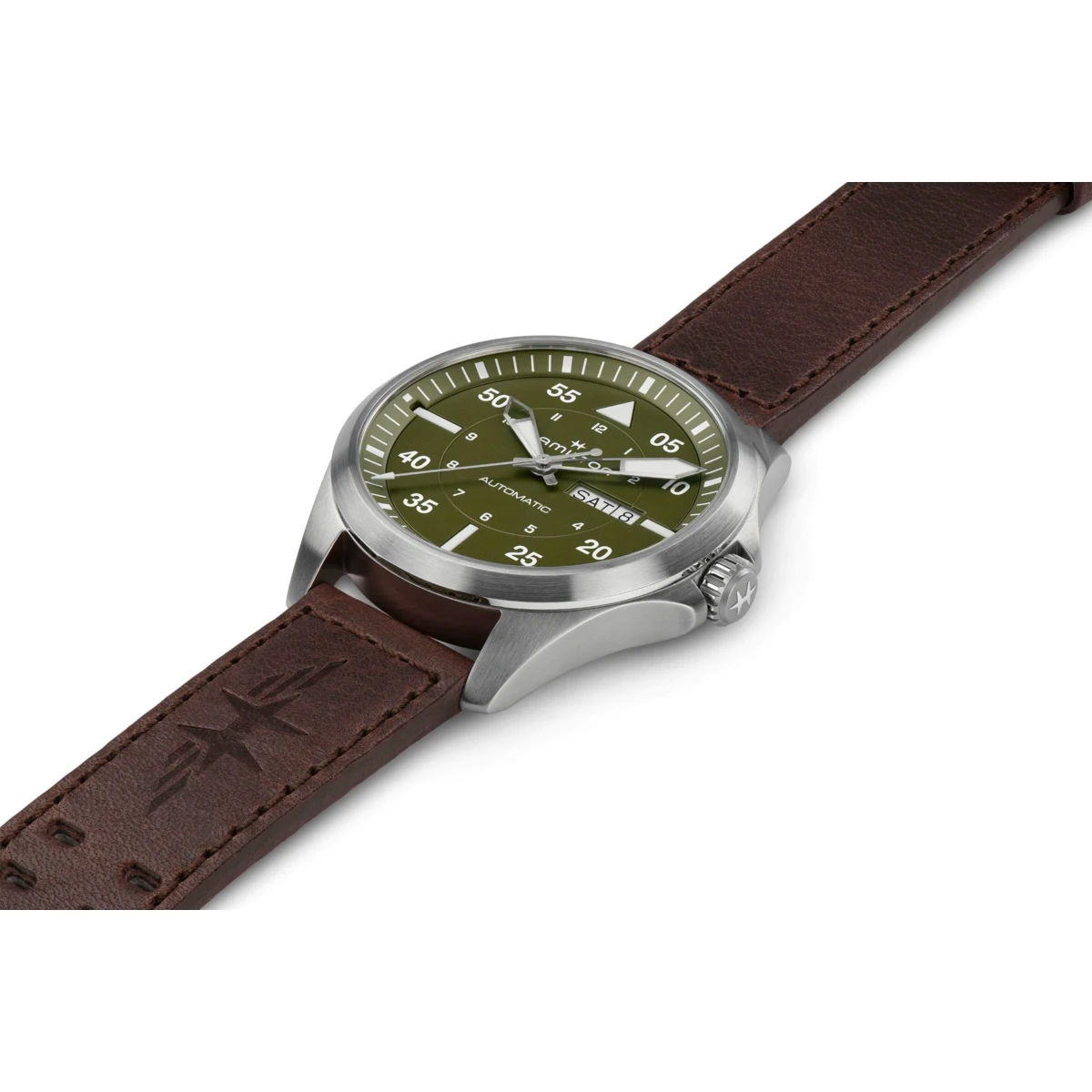 SEHM0010 HAMILTON KHAKI AVIATION PILOT DAY DATE AUTO verde curea din piele incheietura (3)