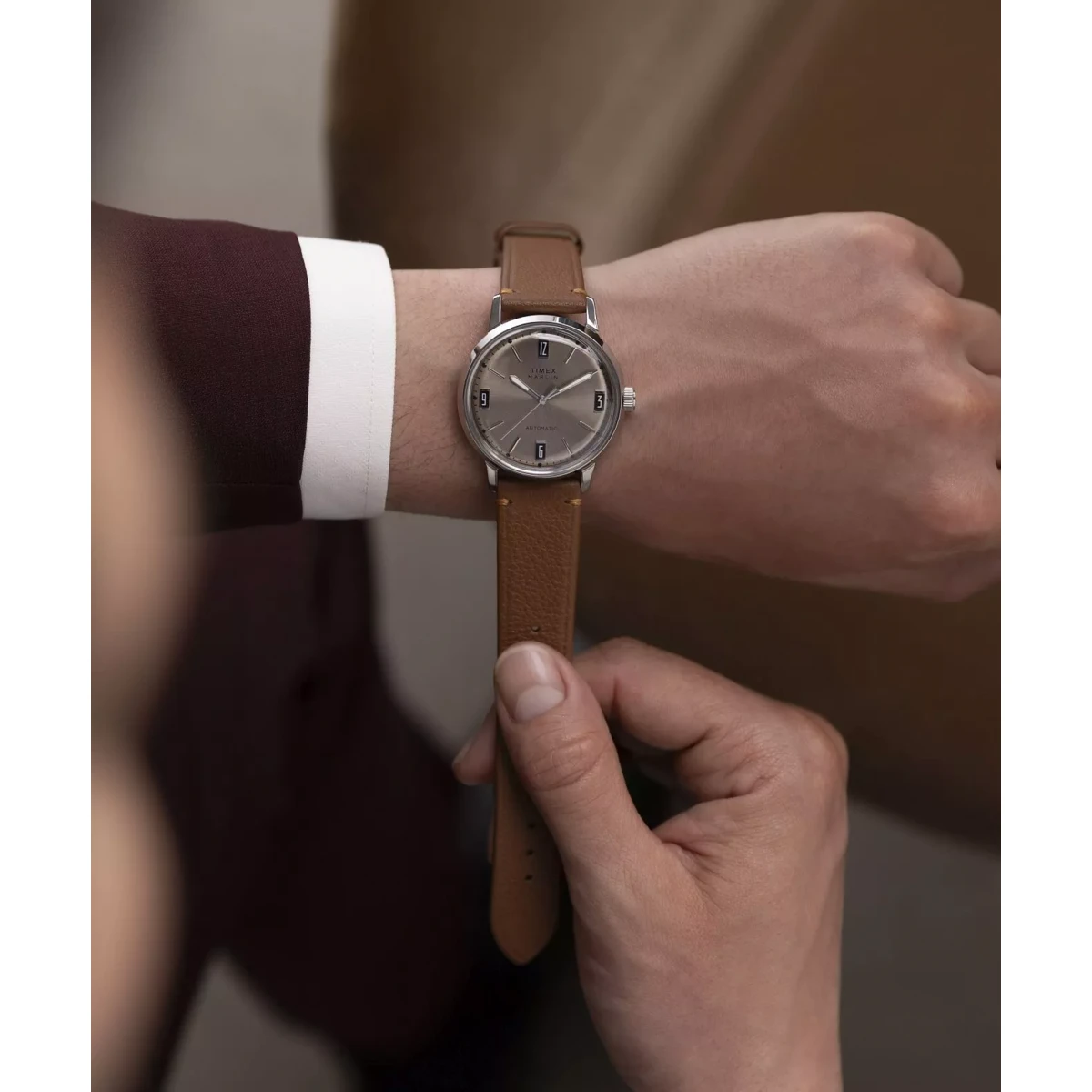 SETMX0002 TIMEX MARLIN AUTOMATIC bej negru curea din piele (5)