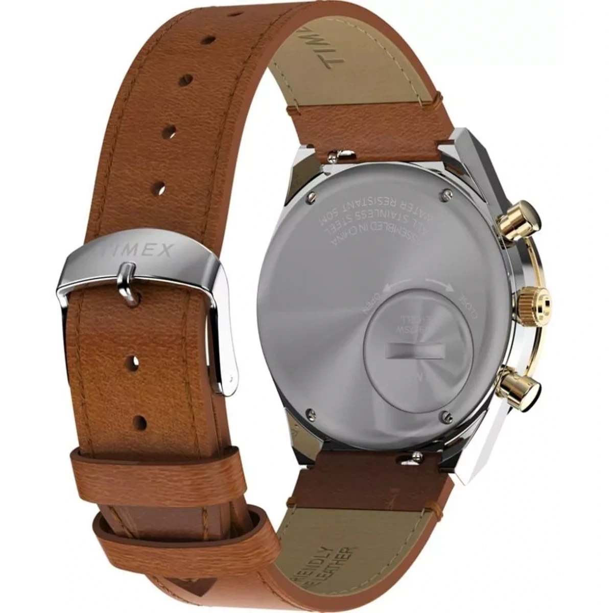 SETMX0019 TIMEX Q CHRONOGRAPH negru auriu curea din piele maro (3)